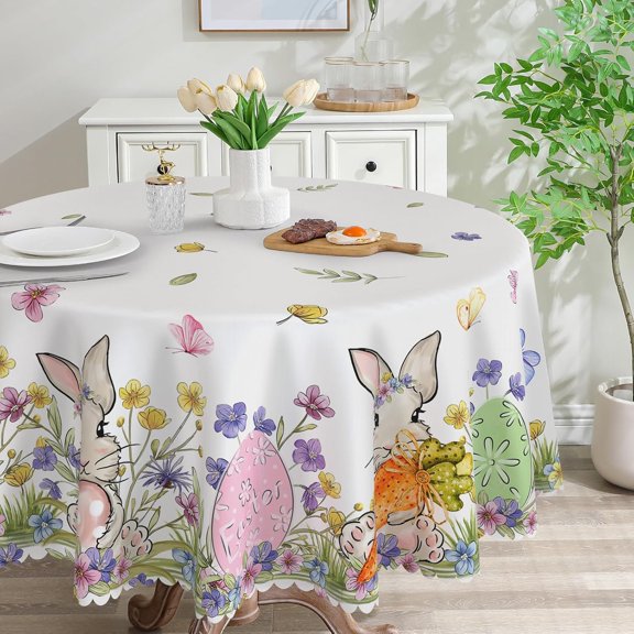 Easter Round Tablecloth 70 inches - Easter Table Decor, Spring Table Cloth Rectangle for Party, Table Rabbit Easter Decorations for Home