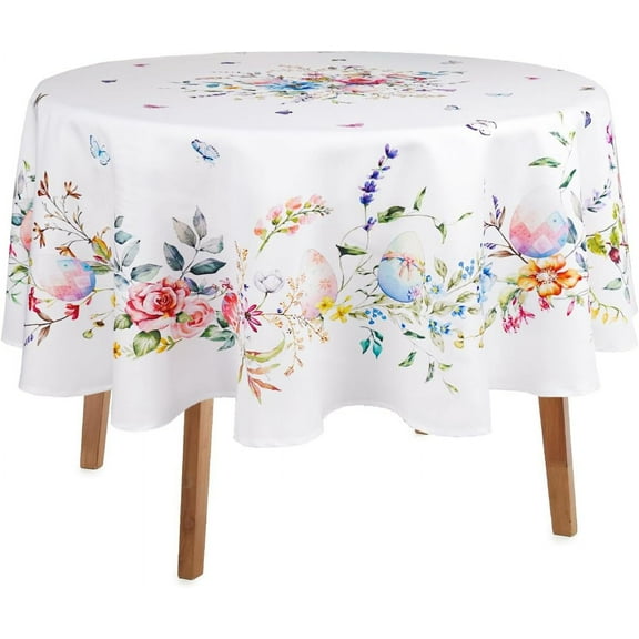Easter Round Tablecloth Easter Table Cloth Spring Floral Tablecloths Stain-Resistant Wrinkle Free Polyester Fabric Table Cover for Easter Decoration 60x60 Inch