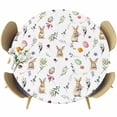 thumbnail image 1 of Easter Round Tablecloth, Fitted Table Cover with Elastic for 36"-44" Round Tables, Spring Farmhouse Rabbits Eggs Leaves Flowers Table Cloth Outdoor Indoor Dinning Party Waterproof Tablecloths, 1 of 7