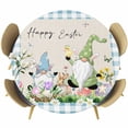 thumbnail image 1 of Easter Round Tablecloth, Fitted Table Cover with Elastic for 45"-54" Round Tables, Spring Gnomes Bunny Butterfly Duck Floral Plaid Table Cloth Outdoor Indoor Dinning Party Waterproof Tablecloths, 1 of 7