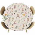 thumbnail image 1 of Easter Round Tablecloth, Fitted Table Cover with Elastic for 55"-60" Round Tables, Country Rabbits Colorful Eggs Leaves Flowers Table Cloth Outdoor Indoor Dinning Party Waterproof Tablecloths, 1 of 7