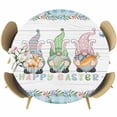 thumbnail image 1 of Easter Round Tablecloth, Fitted Table Cover with Elastic for 55"-60" Round Tables, Farmhouse Gnomes Flowers Rabbit Eggs Check Wooden Table Cloth Outdoor Indoor Dinning Party Waterproof Tablecloths, 1 of 7