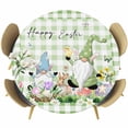 thumbnail image 1 of Easter Round Tablecloth, Fitted Table Cover with Elastic for 55"-60" Round Tables, Spring Gnomes Flowers Rabbit Butterfly Green Plaid Table Cloth Outdoor Indoor Dinning Party Waterproof Tablecloths, 1 of 7