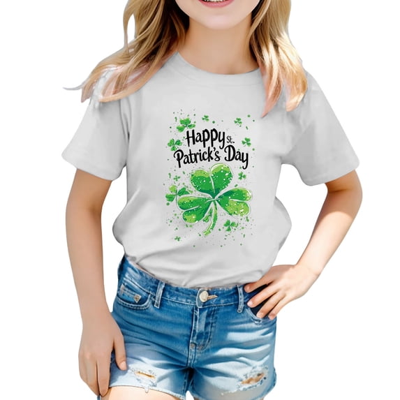 Easter Saint Patrick's Day Cute Round Neck Short Sleeve Tee for Girls Summer Casual T-Shirt Size:2-3 Years
