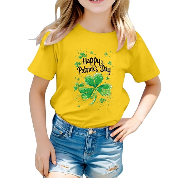 Easter Saint Patrick's Day Cute Round Neck Short Sleeve Tee for Girls Summer Casual T-Shirt Size:3-4 Years