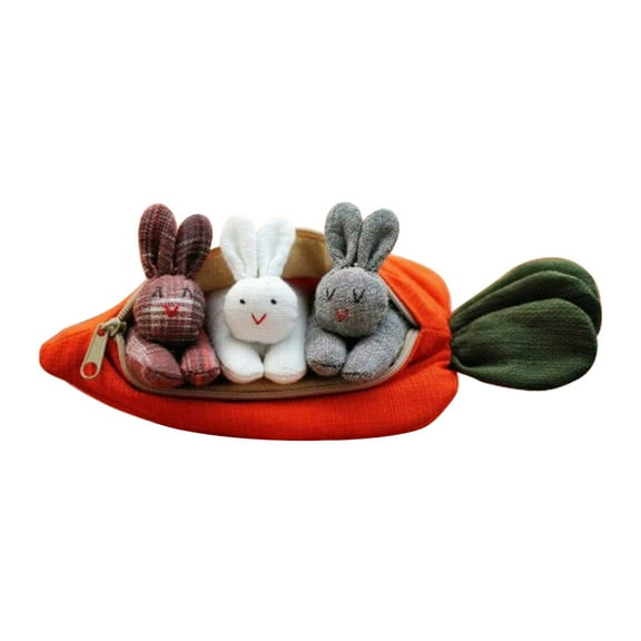 Easter Saving Feltree Easter Decorations Toys Unzip the rabbit doll toy:3 bunnies in carrot purse Easter Gift
