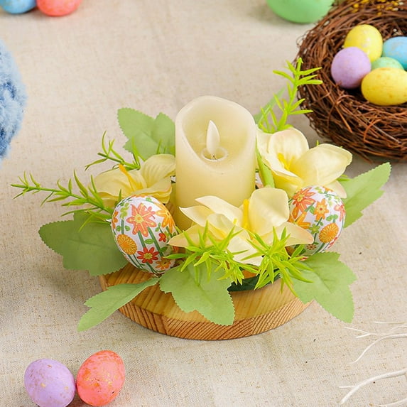 Easter Savings! Boovnll Easter Candle Rings, 3.5" Artificial Easter Eggs & Flowers Candle Rings for Easter Spring, Holiday, Home, Kitchen, Table Centerpiece Decor Wreath, Easter Decorations