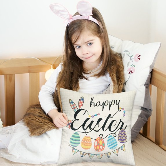 Easter Savings! Boovnll Easter Pillow Covers 18x18", Cute Easter Bunny Printing Easter Pillow Covers for Home, Bedroom, Living Room, Couch, Sofa, Party Decor, Easter Decorations