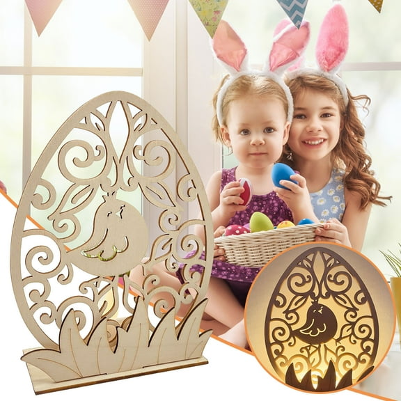 Easter Savings Clearance 2023! loopsun LED Easter Rabbit Wooden Ornaments Wood Carving Bunny Statue DIY Table Decoration