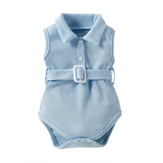 Easter Savings Clearance! Yievot Toddler Baby Girl Ribbed Romper With Belt Solid Sleeveless Casual Summer Jumpsuit Newborn Baby Girls Bodysuit Clothes Sets 0-24 Months