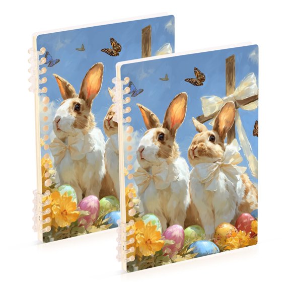 Easter Scene Rabbits in Front Cross Notebook Detachable Coil Notebook Diary Plan Book A5 Size 60 Pages 1 Pack
