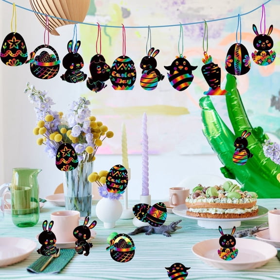 Easter Scratch Art Egg Ornament, Colorful Scratch Painting Decor, DIY Art Craft for Easter Home Display, Holiday Decoration & Party Accent(Multicolor)