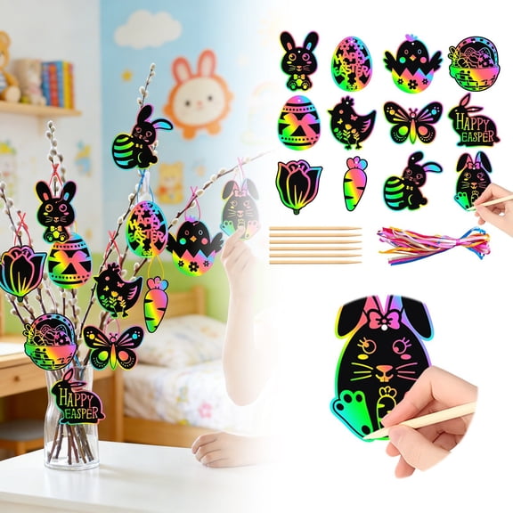 Easter Scratch Off Reveal Cards, DIY Hanging Decorations for Party, Gift Tags & Spring Craft Activity