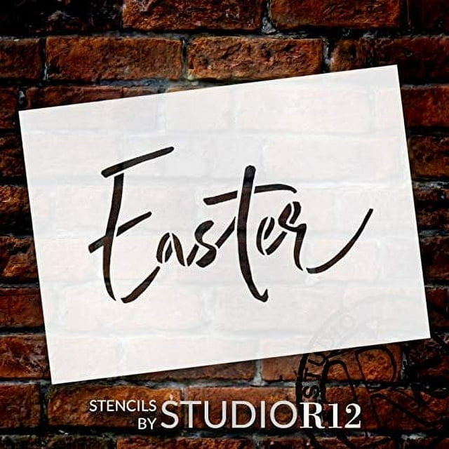 Easter Script Stencil by StudioR12  DIY Christian Spring Home Decor  Rustic Handwritten Word Art  Craft & Paint Farmhouse Wood Signs  Reusable Mylar Template  Select Size 13.5 x 9.75 inch
