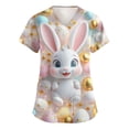 thumbnail image 1 of Easter Scrubs for Women Soft Stretch Medical Scrub Shirts Plus Size Cute Bunny Eggs Print Nursing Uniform Scrubs Shirt with Pockets, 1 of 5
