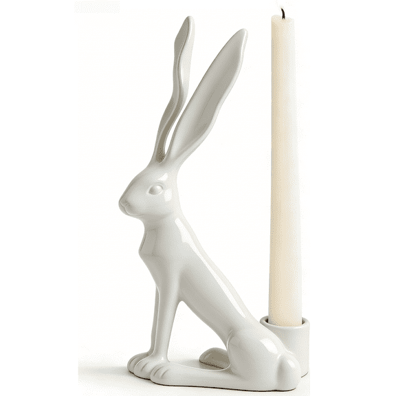Easter Sculpted Bunny Candle Holder, Resin White Easter Decoration Rabbit Ornaments Spring Courtyard Lawn Garden Tabletop Sculpture, Bunnies Decoration for Easter Celebration