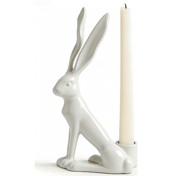Easter Sculpted Bunny Candle Holder, Resin White Easter Decoration Rabbit Ornaments Spring Courtyard Lawn Garden Tabletop Sculpture, Bunnies Decoration for Easter Celebration