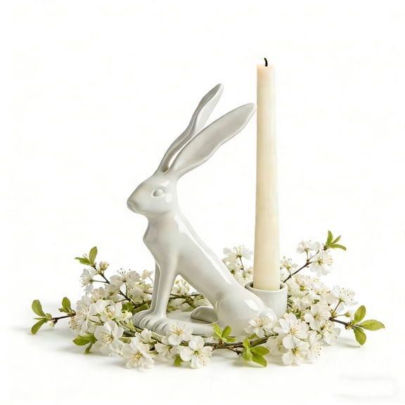 Easter Sculpted Bunny Candle Holder, Resin White Easter Decoration Rabbit Ornaments Spring Courtyard Lawn Garden Tabletop Sculpture, Bunnies Decoration for Easter Celebration