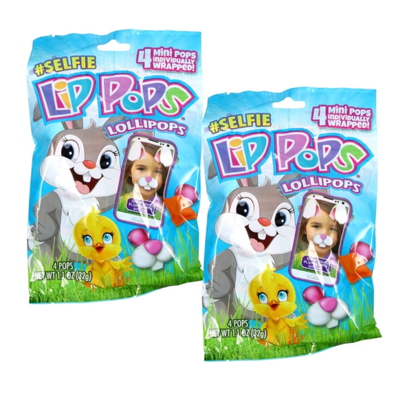 Easter Selfie Lip Pops Lollipops Individually Wrapped Bunny and Chick Lips Toy Candy for Kids Toddlers Easter Egg Hunts Basket Stuffer Goodies Bag Filler and Party Favor 4ct each Pack of 2