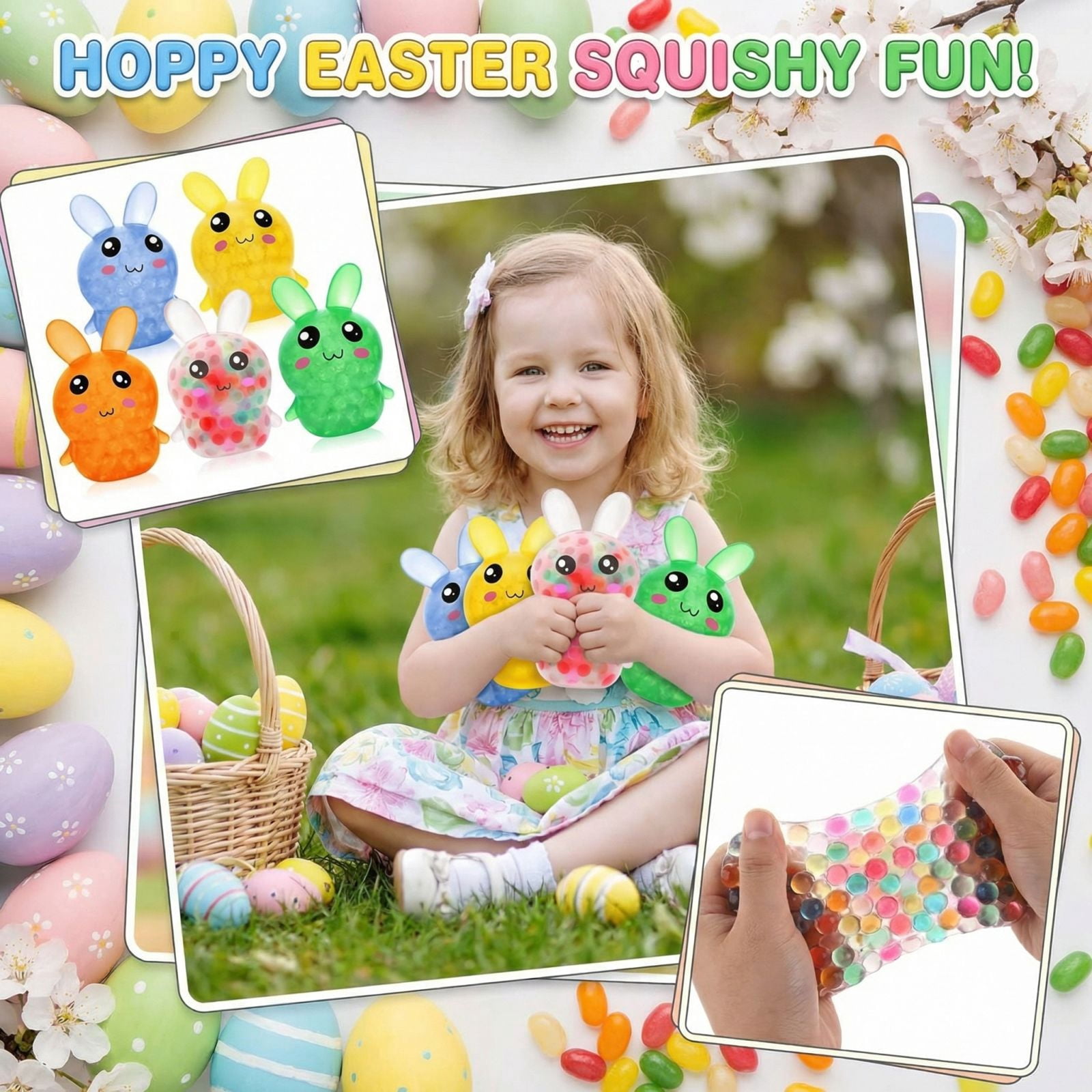 Easter Toys, 5 Pc Assorted Set, Soft Squeeze Bunny, Sensory Squeeze Toys, Easter Basket Stuffers, Party Favors for Student, Stress Balls Squeeze
