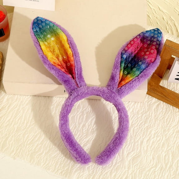 Easter Sequin Rabbit Ear Headbands Plush Hair Hoop Cute Hair Clips Women Girls Hairband Easter Cosplay Costum Party Headdress Photo Props