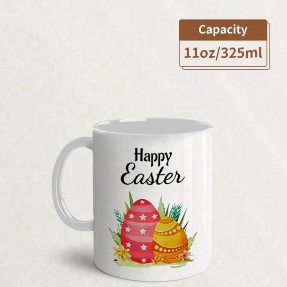 Easter Set Ceramic Mug Happy Easter Text 3D Floral Relief 11oz White Porcelain with Handle Bunny Ear Box Ideal Church Brunch Festive Table Essential