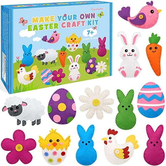 Easter Sewing Craft Kit for Kids, Sewing Felt Plush Bunny Easter Party Supplies, Educational Sewing Set for Girls 8-12 Years Easter Party Favors