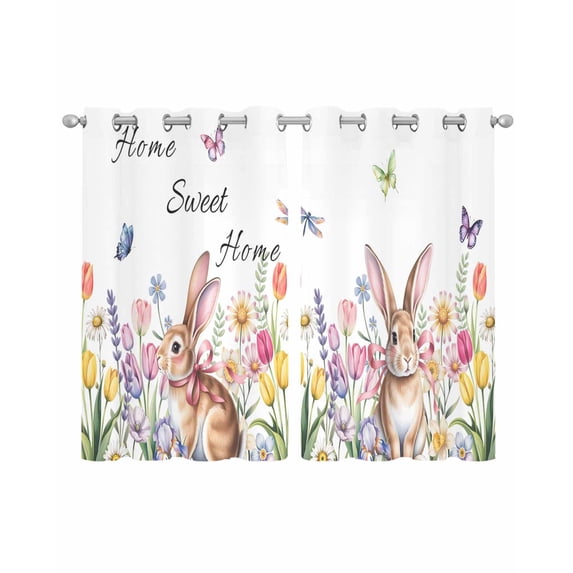 Easter Sheer Curtains 39 Inch Length 2 Panels Set for Living Room/Bedroom, Spring Watercolor Tulip Butterfly Flower Plant Kitchen Curtains Grommet Semi-Sheer Curtains Window Treatments 27.5"x39"x2