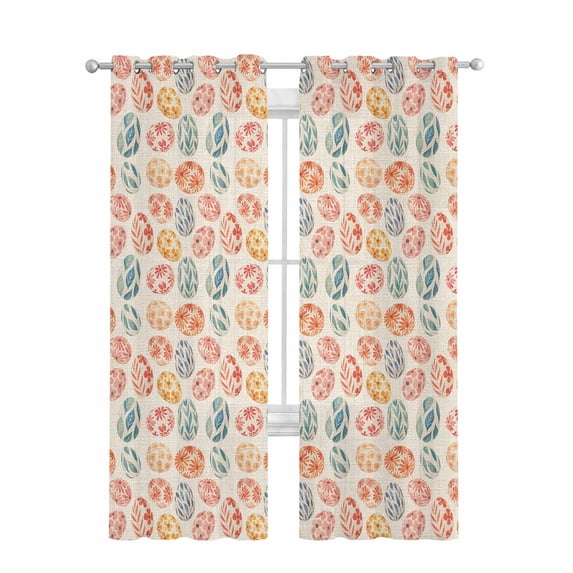 Easter Sheer Curtains 84 Inch Length 2 Panels Set for Living Room/Bedroom, Country Spring Watercolor Leaves Floral Eggs Kitchen Curtains Grommet Semi-Sheer Curtains Drapes Window Treatments 52"x84"x2