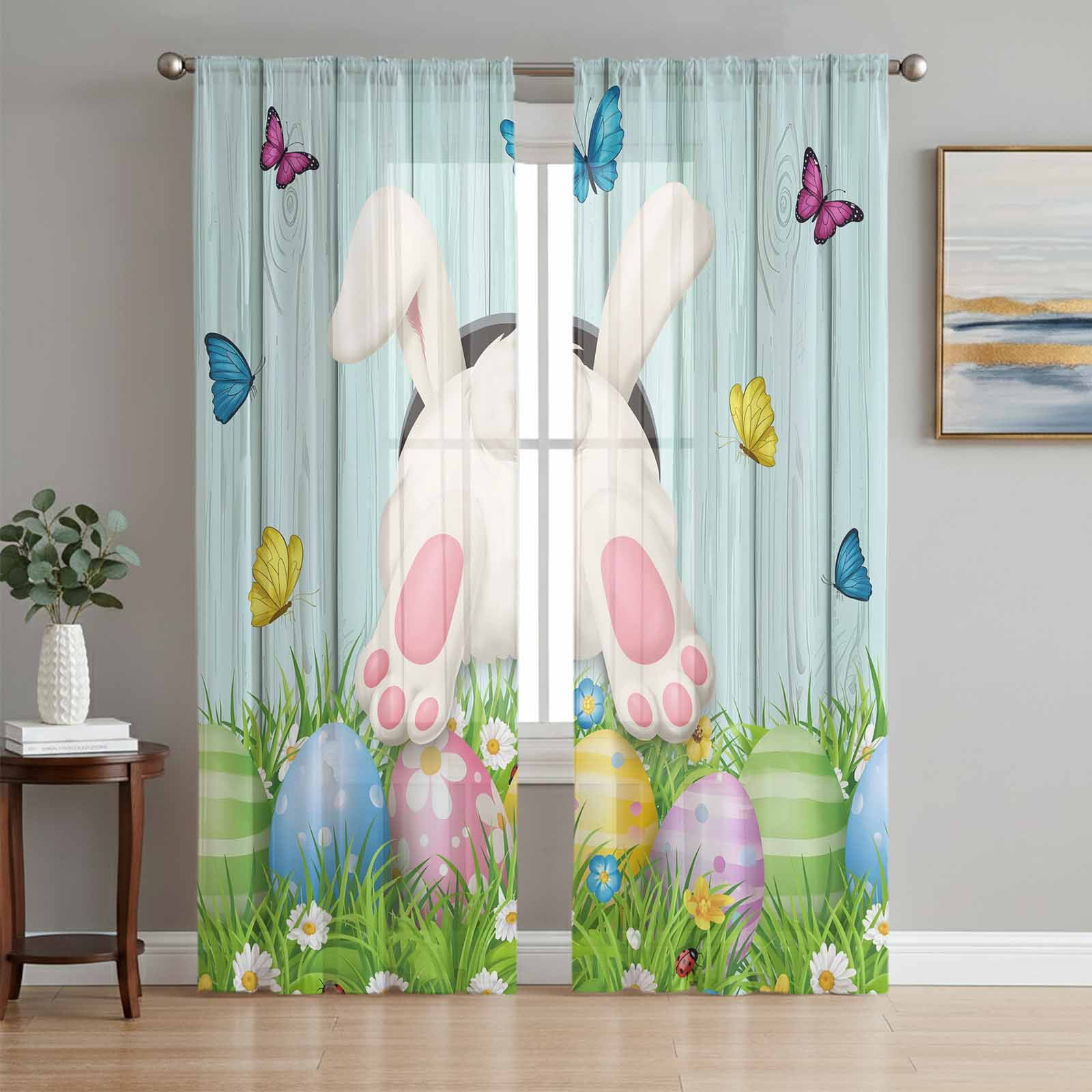 Fresh Look at Easter Sheer Curtains 96 Inch Length 2 Panels Set Spring