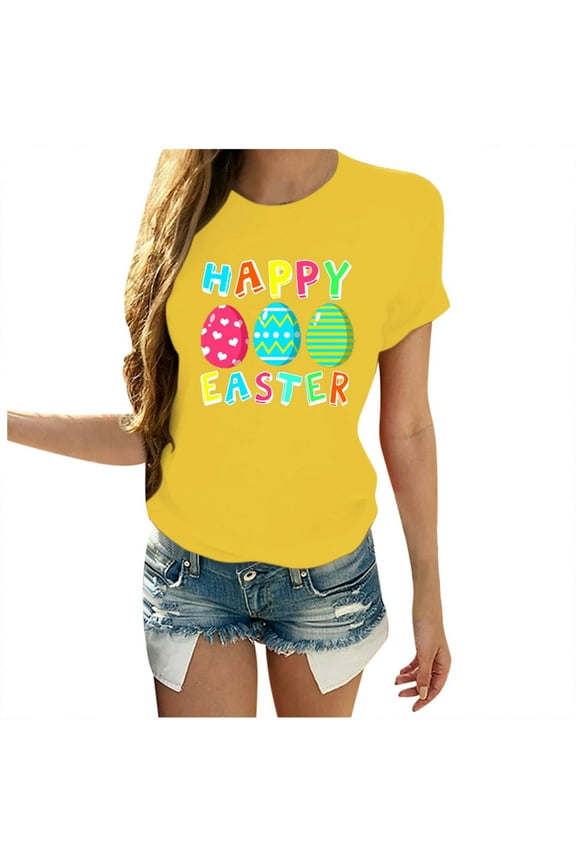 Easter Shirt 2025 Easter Eggs Happy Easter Print Men And Women Loose Plus Size Short Sleeves Bunny Crew Shirt for Girl Easter Teacher Shirt Easter Bunny Shirt Women
