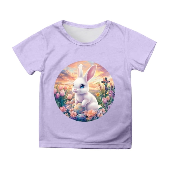 Easter Shirt Tween Girl Retro Loose Fit Brown Rabbit Face Print Easter Cute Tshirt Children Easter Tees Outfit Crew Neck Short Sleeve T-Shirt Top