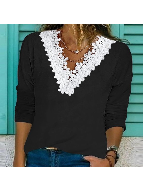 Easter Shirt Women's Tops Short Sleeve Blend Women's Fashion Fall Gradient Tops Long Sleeve Lace Trim V Neck Casual Shirts Basic Tees Loose fit Tunic Blouses Plus Size Tops for Women Dressy Casual