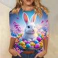 thumbnail image 1 of Easter Shirt for Women Bunny And Colorful Eggs Graphic T-Shirt Three Quarter Sleeve Crewneck Soft Stretchy Festival Apparel Spring Holiday Gift Top, 1 of 5