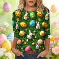 thumbnail image 1 of Easter Shirt for Women Bunny And Eggs In Grass Graphic T-Shirt 3/4 Sleeve Crewneck Festival Apparel Holiday Gift For Women, 1 of 6
