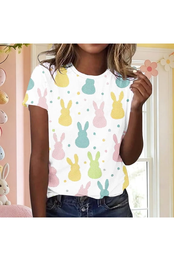 Easter Shirt for Women Religious Cross And Bunny Graphic T-Shirt Short Sleeve Crewneck Loose Fit Festival Apparel Easter Sunday Gift