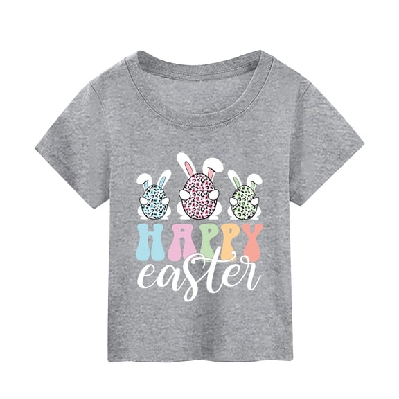 Easter Shirts for Girls 10-12 Toddler Kids Bunny Eggs Tractor Dinosaurs Short Sleeves T Shirt Easter Gifts Egg Easter Day Gift Summer Spring Easter Outfits,Z1-Grey,3-4 Years