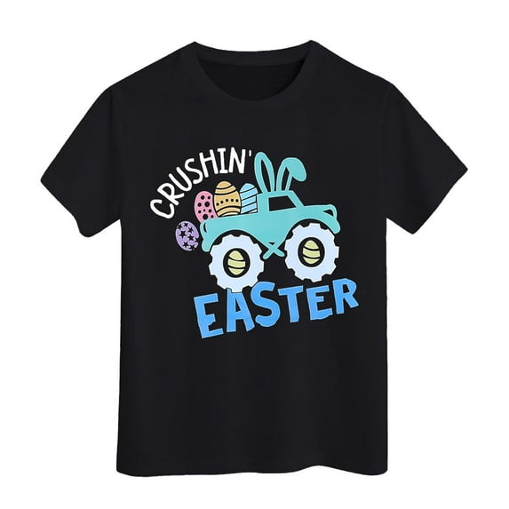 Easter Shirts for Girls Size 6 Easter Shirt For Toddler Boys Girls Eggs Bunny Outfits Digging Tractor Kids T Shirt,10-11 Years,Y3-Black