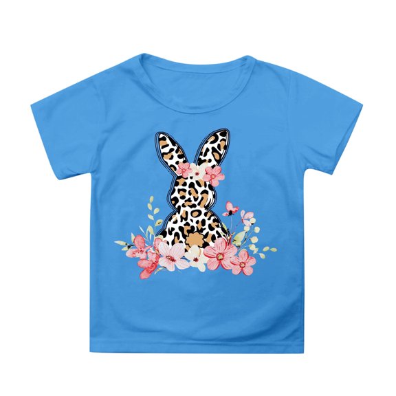Easter Shirts for Girls Long Sleeve Short Sleeve Bunny Print Round Neck Short Sleeves T Shirt Summer Spring Easter Outfits Easter Gifts Egg Easter Day Gift,X2-Sky Blue