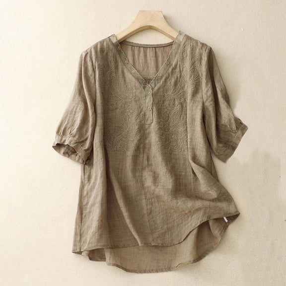 Easter Shirts Graphic Tees for Women Plus Size Trendy 3X Vintage Linen Blouse for Women Summer Thin V Neck Short Sleeve Shirt Casual Loose Pullover Top off The Shoulder Tops for Women Loose Crop