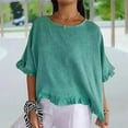 thumbnail image 1 of Easter Shirts Plus Size Tops for Women Dressy One Shoulder Round Neck Ruffled Hem Mid Sleeve and Linen Top Casual Ruffle Solid Short Sleeve Blouse Tops for Women Dressy Casual Tops for Women 2025, 1 of 3