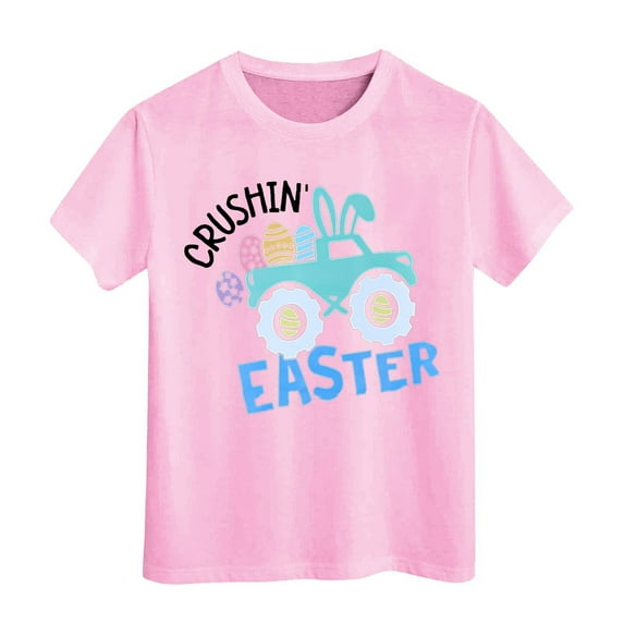 Easter Shirts for Toddlers Short Sleeve T-Shirt Funny Bunny Tops Cute Cartoon Graphic Tees Soft and Comfortable Summer Outerwear Kids Clothes Pink 6-7 Years
