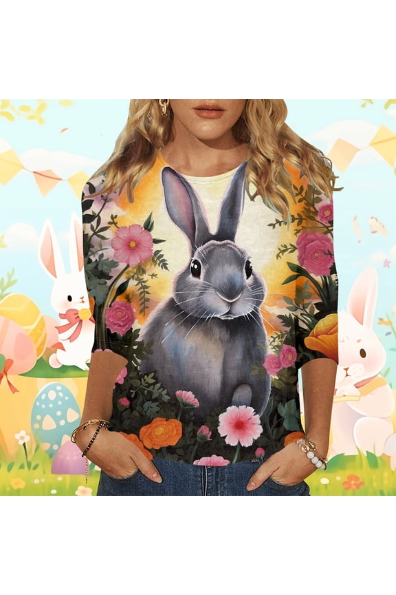 Easter Shirts For Women Funny Egg Graphic Tees 3/4 Length Sleeve Tops Women Short Sleeve T Shirt Plain Shirt Ladies Shirt Long Sleeve Womens Tee Shirts Short Sleeve Short Sleeve for Women Casual