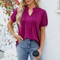 thumbnail image 1 of Easter Shirts for Women Short Sleeve Shirts for Women Plus Size Pack Women's Fashion Casual Solid Color Spring/Summer V Neck Ruffled Stretch Short Sleeved T Shirt Top Womens Tops Dressy Casual Summer, 1 of 6