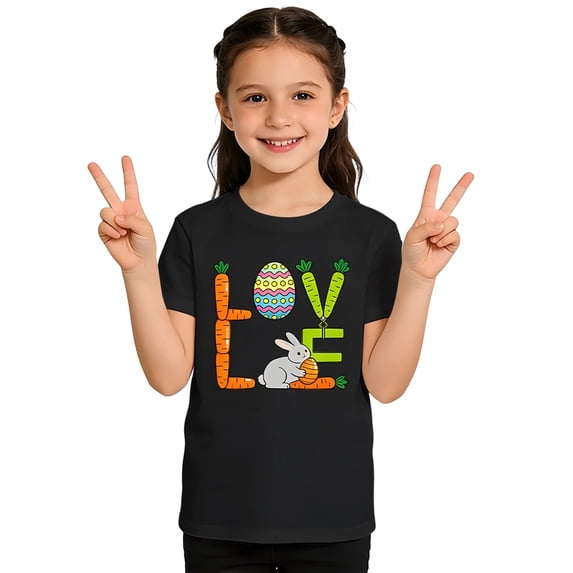 Easter Shirts for Boys and Girls Girls Casual Tops Size 12-14 Short Sleeve Bunny Graphic Tee Casual Kids Tops for Summer(Size 4-5 Years,Black)