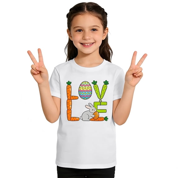 Easter Shirts for Boys and Girls T Shirt for Girls 3T Short Sleeve Bunny Graphic Tee Casual Kids Tops for Summer(Size 4-5 Years,White)