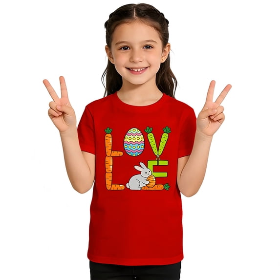 Easter Shirts for Boys and Girls Tops for Girls 7-8 Short Sleeve Bunny Graphic Tee Casual Kids Tops for Summer(Size 12-13 Years,Red)