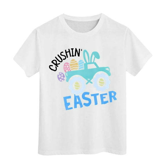 Easter Shirts for Girls Size 14 Easter Shirt For Toddler Boys Girls Eggs Hunt Bunny Outfits Digging Tractor Kids T Shirt,3-4 Years,Y3-White