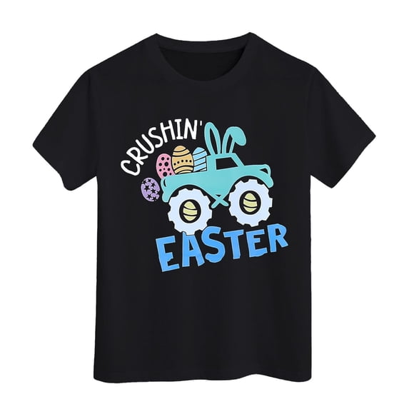 Easter Shirts for Girls Size 8 Easter Shirt For Toddler Boys Girls Eggs Hunt Bunny Outfits Digging Tractor Kids T Shirt,8-9 Years,Y3-Black