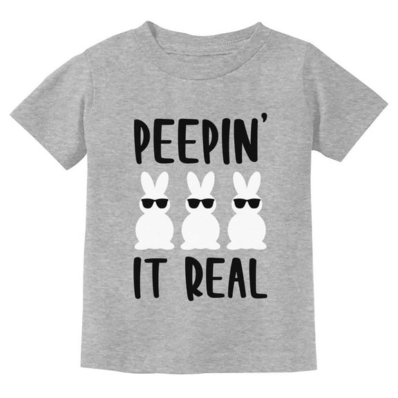 Easter Shirts for Kids Hip Hop Easter Bunny Funny Gift for Easter Peepin it Real Peepin' Gray 5/6
